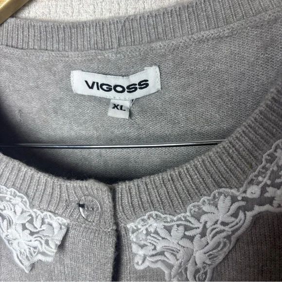 Vigoss Heather Gray Cardigan with Delicate Lace‎ Trim - Picture 2 of 8